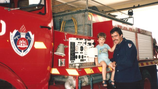 Firefighter Craig Davies and his son James in 1986.