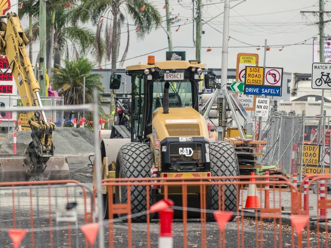 Light rail construction at Miami.Picture: Glenn Campbell