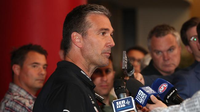 Former Carlton list manager Stephen Silvagni talking to the media during trade week. Picture: Michael Klein