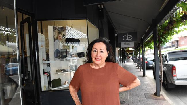 Owner of Denim Iniquity, Ros Ellery, before the roadworks began. Picture: AAP/Keryn Stevens