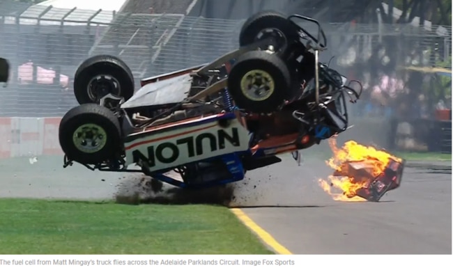 A massive crash in the Stadium Super Trucks on Thursday.