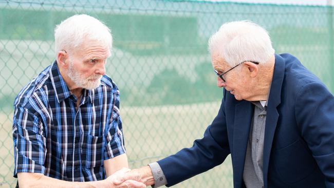 Ian Atkins and Mostyn Matters were reunited during the last-ditch attempt to find the remains of the three missing Beaumont children before the government-owned site is sold to developers. Picture: NewsWire / Tim Joy