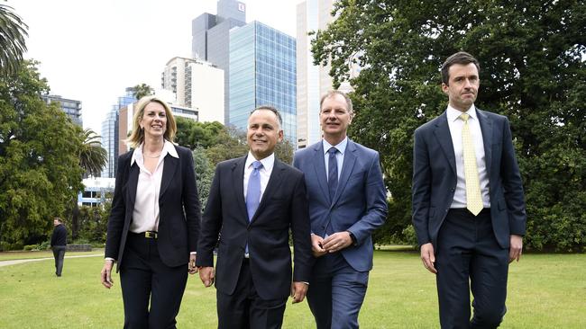 Victorian Opposition leader John Pesutto at Parliament House in Melbourne with new Deputy David Southwick, Georgie Crozier and Matthew Bach. Picture: NCA NewsWire / Andrew Henshaw