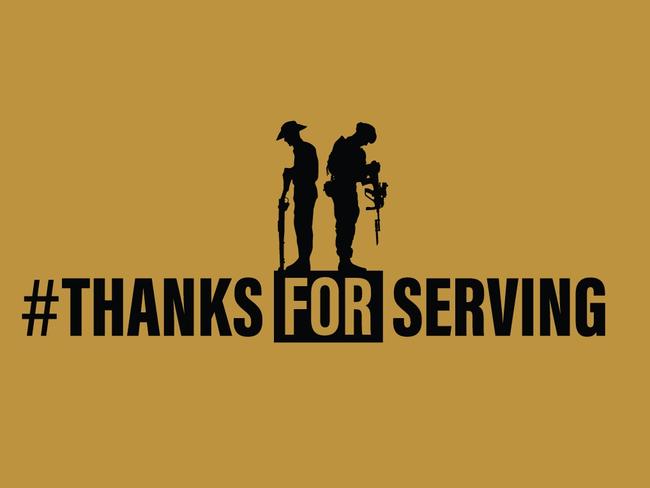 Thanks For Serving: Logos for the #ThanksForServing campaign, to launch across News Corp mastheads from October 14 2018. Preferred option is horizontal writing however vertical an option if column space is an issue. Design files, should artists need to adjust, available from  Justin Lees (News360), Lesley Hunter Nolan (Qld), Rohan Sullivan (NSW), Jo Schulz (Vic), Paul Ashenden (SA) and Damian Bester (Tas).Picture: Supplied