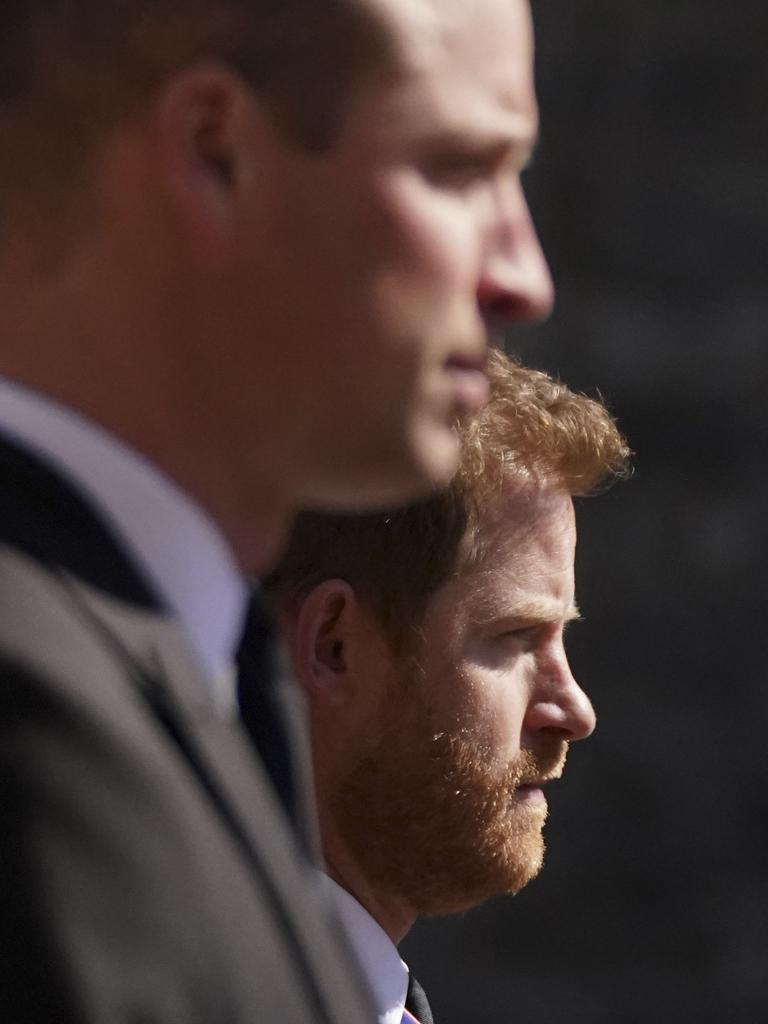 William and Harry walk in the funeral procession. Picture: Victoria Jones/ AFP