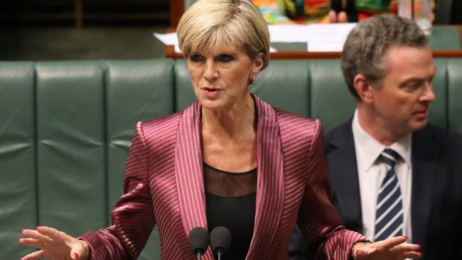 Red mani ... Julie Bishop styles up Question Time in Parliament House. Picture: News Corp Australia