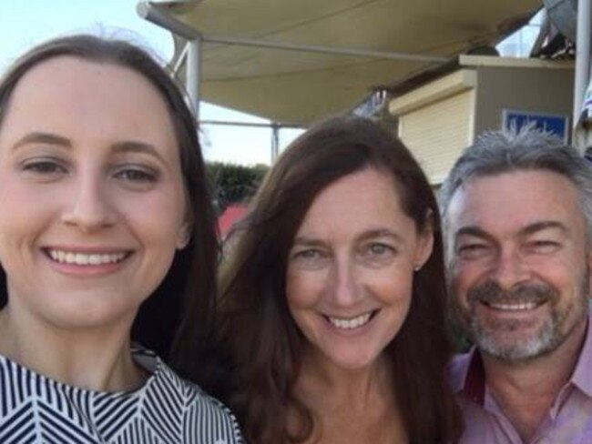 Karen Ristevski (centre) with daughter Sarah and husband Borce