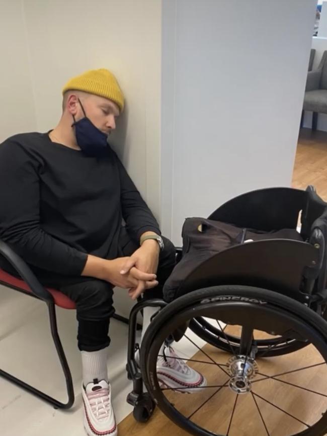 Dylan Alcott waiting at the hospital for Ms Otten’s consult.