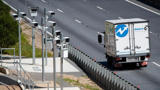 A fixed safety camera on the South Eastern Freeway at Leawood Gardens. Picture: Matt Turner