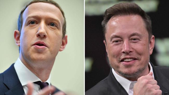 Facebook founder Mark Zuckerberg and X owner Elon Musk. Picture: AFP