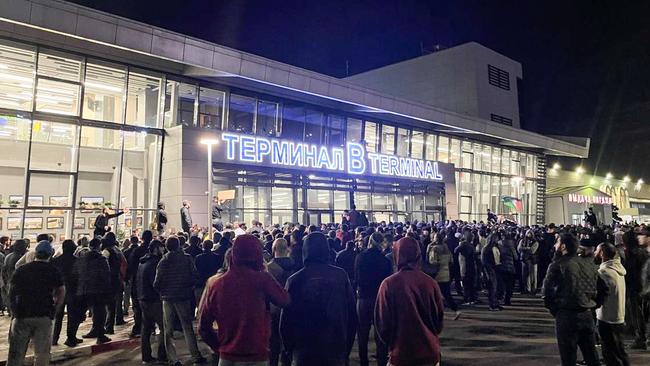 Local people are seen during a pro-Palestinian rally at the Makhachkala Airport after the arrival of a scheduled flight from Tel Aviv. Picture: Ramazan Rashidov/TASS/Sipa USA