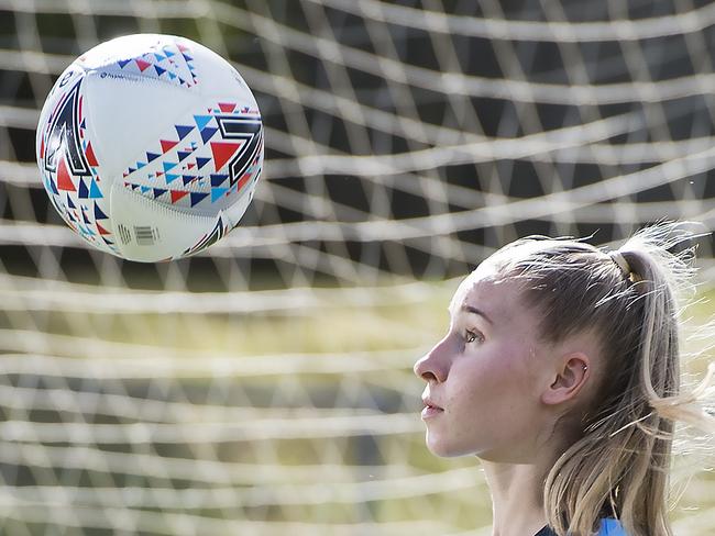 MOSMAN DAILY/AAP. Sydney FC W-League rising soccer star player Taylor Ray (Quakers Hill) poses during a photo shoot at Macquarie Park on Friday, 8 November, 2019. (AAP IMAGE / Troy Snook)