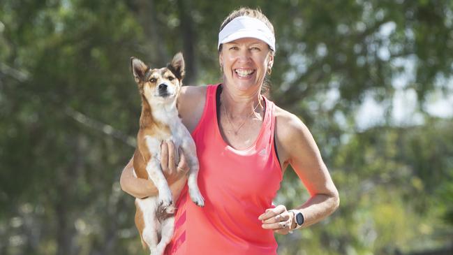 Jackie Ginefra and Bailey getting ready for Run for the Kids. Picture: Rob Leeson