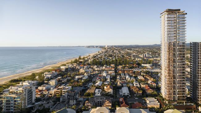 Artist impression of Peerless, a $255m, 36-storey tower proposed for Mermaid Beach by Sunland founder Soheil Abedian, his first project outside of his company. Picture: Supplied.