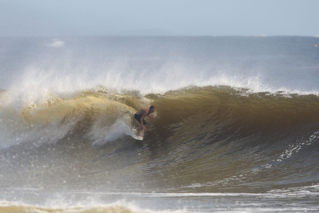 The moves were bigger and the tubes getting longer as the swell from an ex-cyclone sends massive waves onto the Sunshine Coast point breaks. Picture: Nicholas Falconer