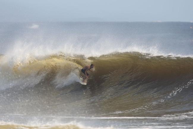 The moves were bigger and the tubes getting longer as the swell from an ex-cyclone sends massive waves onto the Sunshine Coast point breaks. Picture: Nicholas Falconer