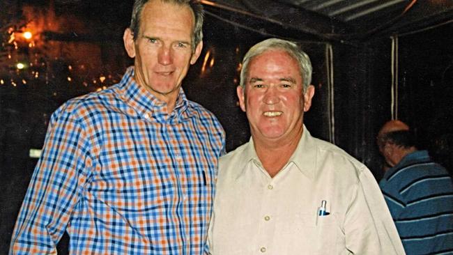 OLD FOES: NRL coach Wayne Bennett with Casey O'Connor at a Stanthorpe function. A Bennett tackle would sideline O'Connor in the 1970 Toowoomba season. Picture: Contributed