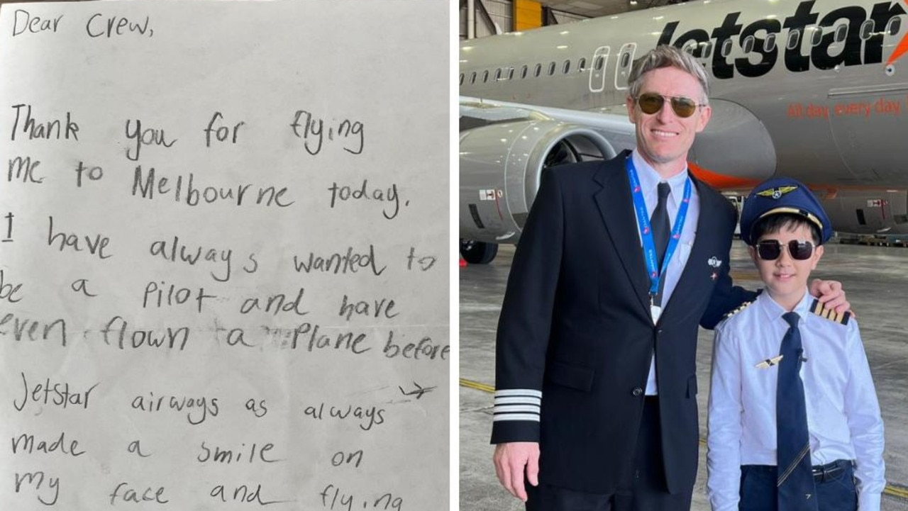 A young boy made the Jetstar crew on his flight a thank you card, and in return was given an experience that was the “best day of his life”.