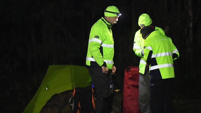 Volunteers packing up their tents and equipment this morning ahead of day three of the search. Picture: AAP