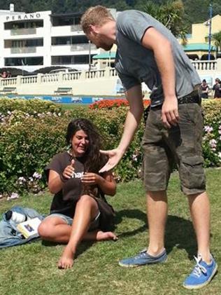 'I am the man in your poster' ... Scott Chalmers meets Sarah and asks her for a drink. Picture: Beachcomber Fun Cruises / Facebook