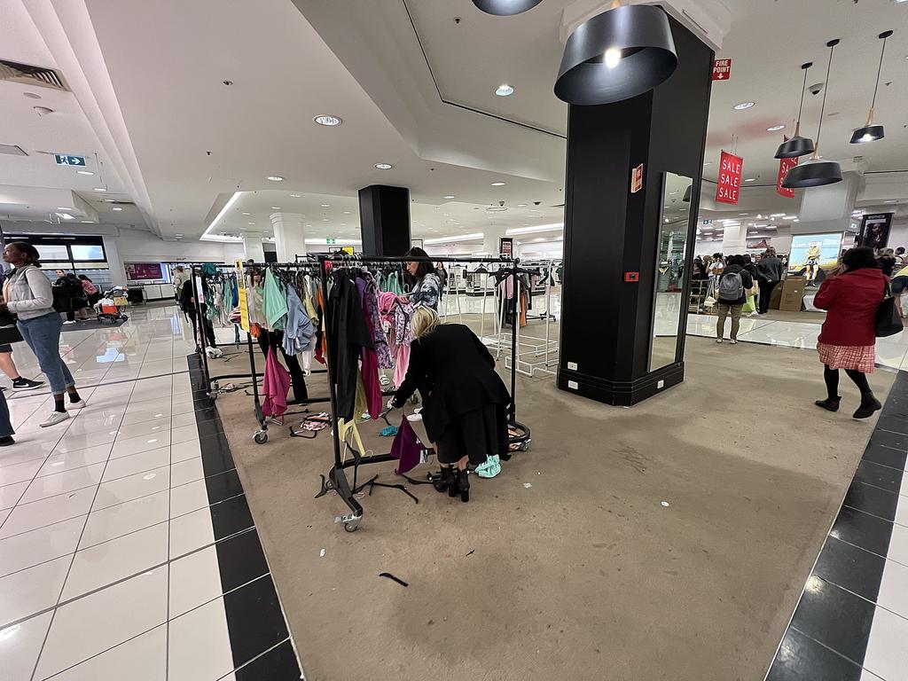 Shoppers flock to Myer’s Brisbane CBD store on its last day of trading. Picture: Lyndon Mechielsen