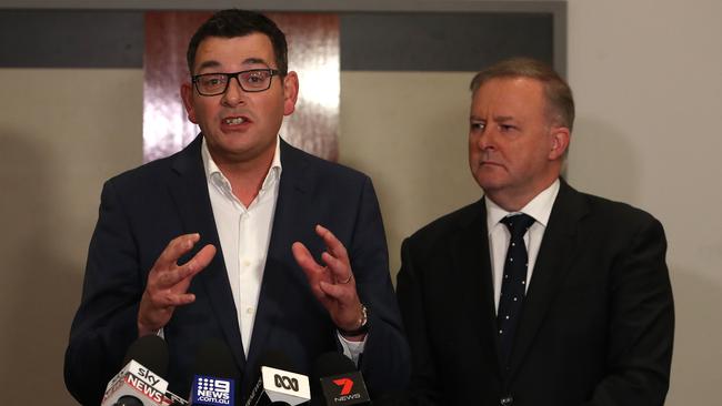 Victorian Premier Daniel Andrews and Anthony Albanese in Melbourne. Picture Kym Smith