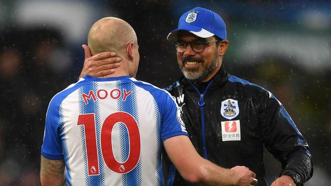 Aaron Mooy and David Wagner after a win last season. Picture: Getty