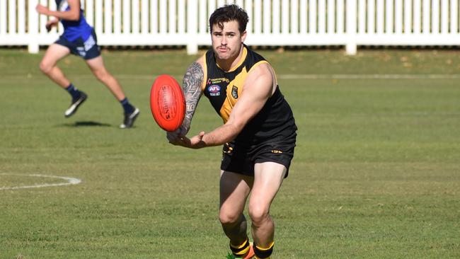 Action between the Grafton Tigers and Northern Beaches to kick off the 2021 AFL North Coast season. Photo: Green Shoots Marketing