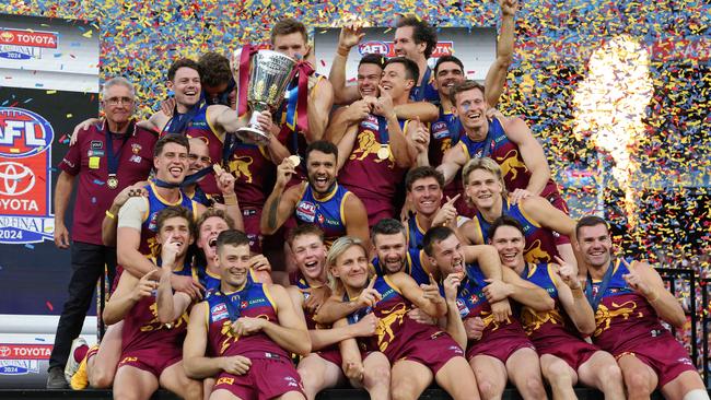 The Brisbane Lions celebrate with the 2024 premiership win. Picture Lachie Millard