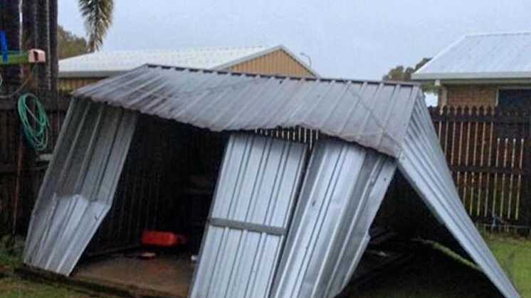 A Mackay region shed that's been flattened by the wind. Picture: Riley Moran