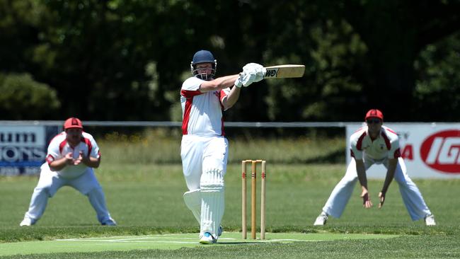 Gisborne skipper Jason Wilson swings for the fences. Picture: Hamish Blair