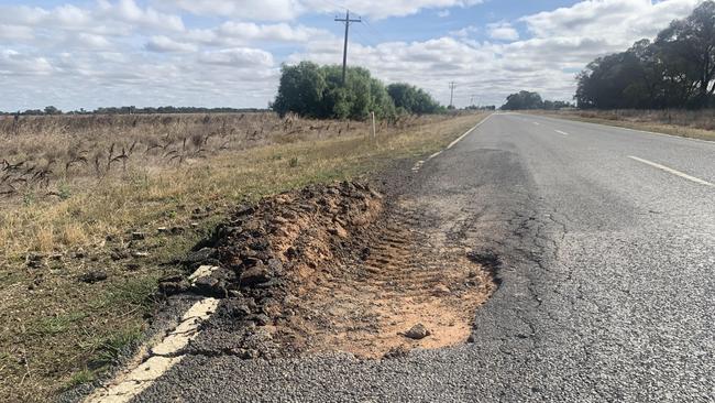 A pothole on the Bendigo-Pyramid Hill Rd, in central Victoria.