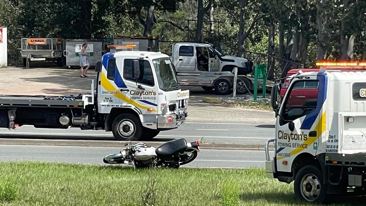 A man has been flown to the Sunshine Coast University Hospital with life-threatening head injuries after a motorbike and truck crash on the Bruce Hwy in Monkland on September 3.