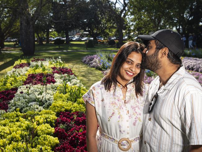 Dasuni Dayananda (left) and Eranda Amunekumbura in Queens Park for Carnival of Flowers, Saturday, September 21, 2024. Picture: Kevin Farmer