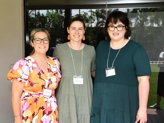 Sarah Tuxford, Rhiannon Heyboer and Tamara Flemming at the NQ Women's Leadership Forum in Townsville. Picture: Shae Beplate.