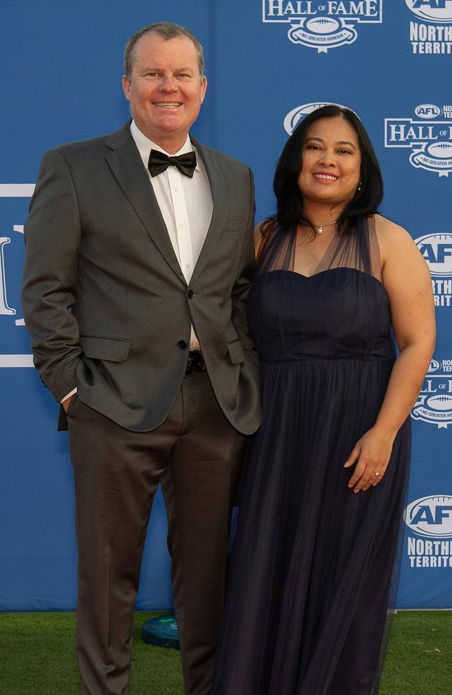 Stuart Knowles and Claire Manalo at the 2023 AFLNT Hall of Fame. Picture: Pema Tamang Pakhrin