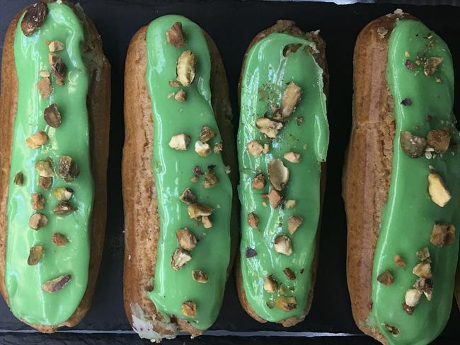 Douce France’s pistachio eclairs. Picture: Paul Cloke