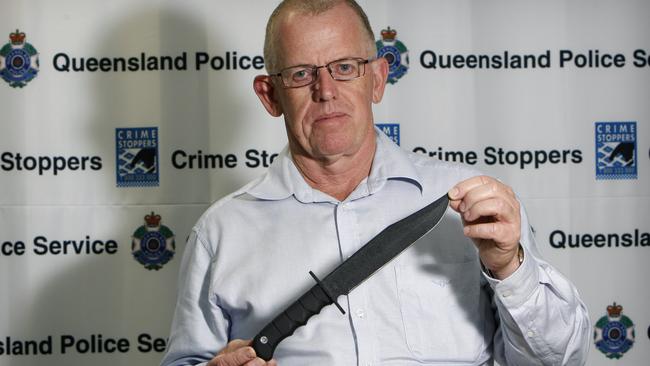 Detective Inspector John Hartwell with a knife similar to the one sort by police in relation to the murder of Leanne Mayhew.