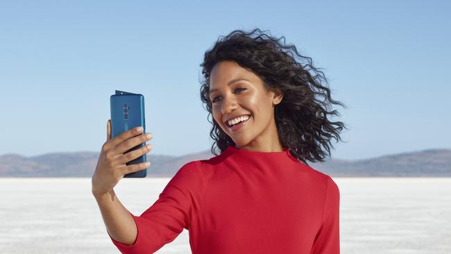 The Oppo Reno 5G is one of the first 5G smartphones released in Australia and features a unique, mechanical selfie camera arm. Picture: Supplied