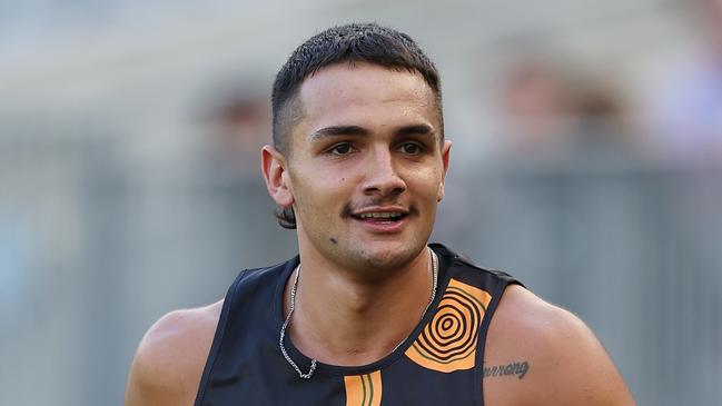 PERTH, AUSTRALIA - FEBRUARY 14: Jamarra Ugle-Hagan of the Indigenous All Stars during an AFL Indigenous All Stars training session at on February 14, 2025 in Perth, Australia. (Photo by Will Russell/AFL Photos/via Getty Images)