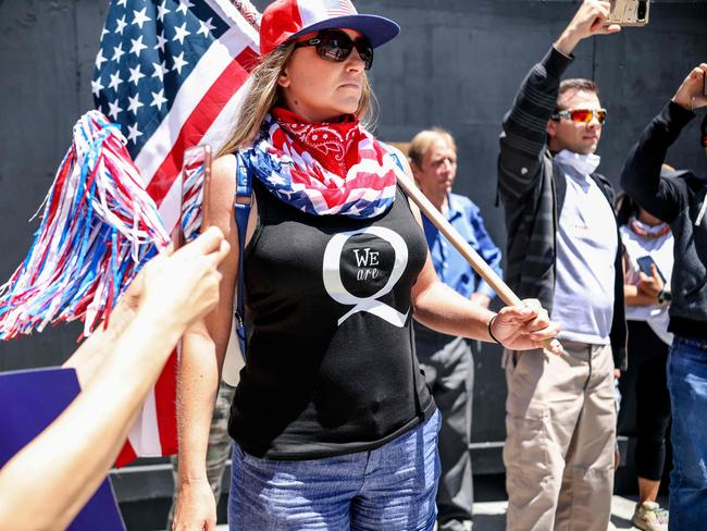 QAnon demonstrators protest in San Diego, California. Picture: AFP