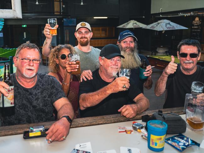 Cheers to the end of an era; Wayne Barry, Dawn Kay, Luke Huggins, Mark Wheeler, Jason Williams and Brett Wintle gather at Raintrees Tavern. Picture Emily Barker