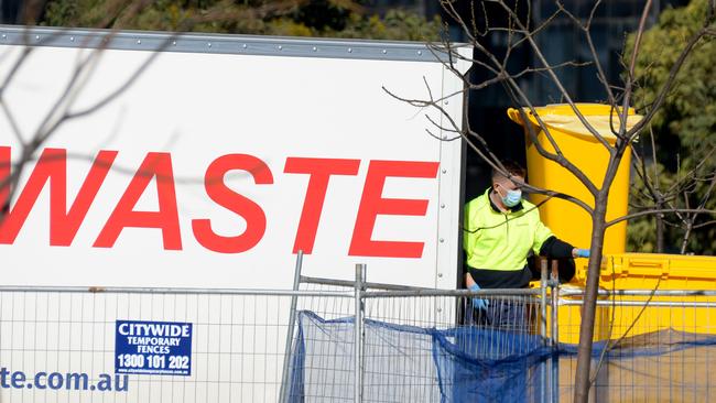 Clinical waste is removed from Epping Gardens Aged Care Home. Picture: Andrew Henshaw