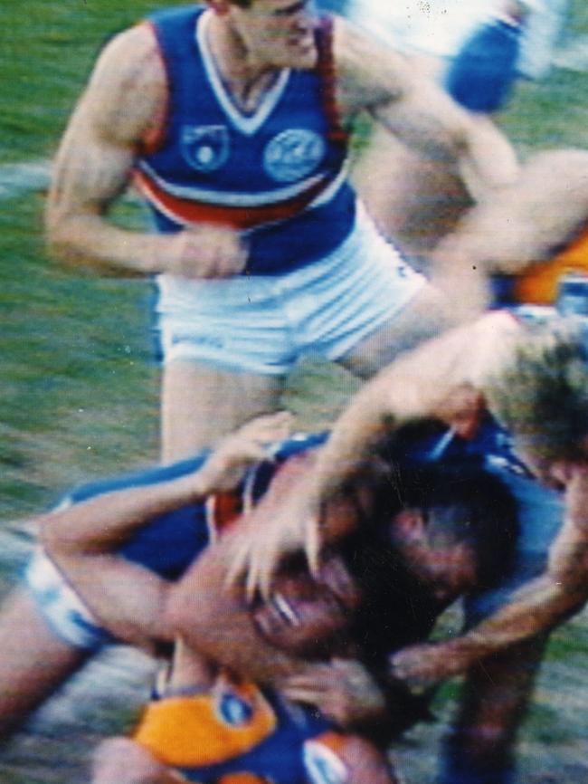 Peter Sumich is grabbed in a headlock during the clash at Subiaco in early September. Picture: Coutesy Channel Seven