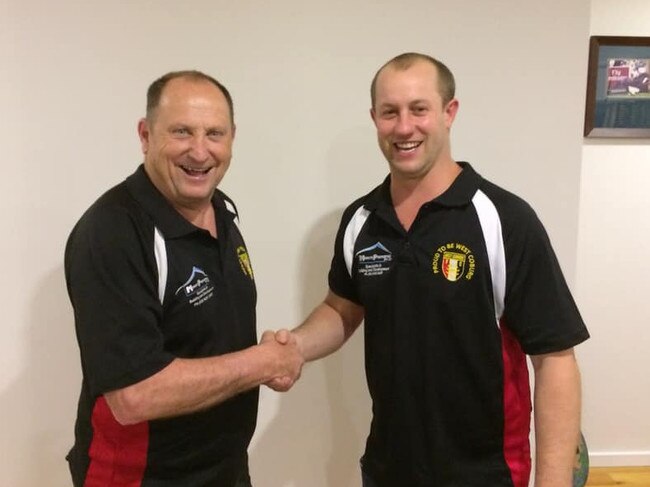 West Coburg coach Dale May (right) with club president David Gloury. Picture: SUPPLIED