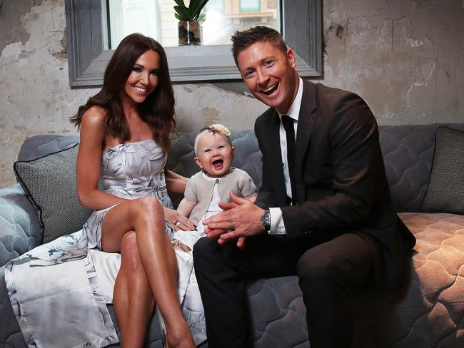 Michael Clarke with wife Kyly and daughter Kelsey Lee: “I’m very happy with my life and my girls.” Picture: Phil Hillyard