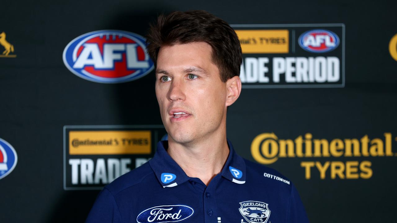 Andrew Mackie, Geelong General Manager of Football speaks during the 2024 Continental Tyres AFL Trade Period at Marvel Stadium on October 07, 2024 in Melbourne, Australia. (Photo by Josh Chadwick/AFL Photos via Getty Images)