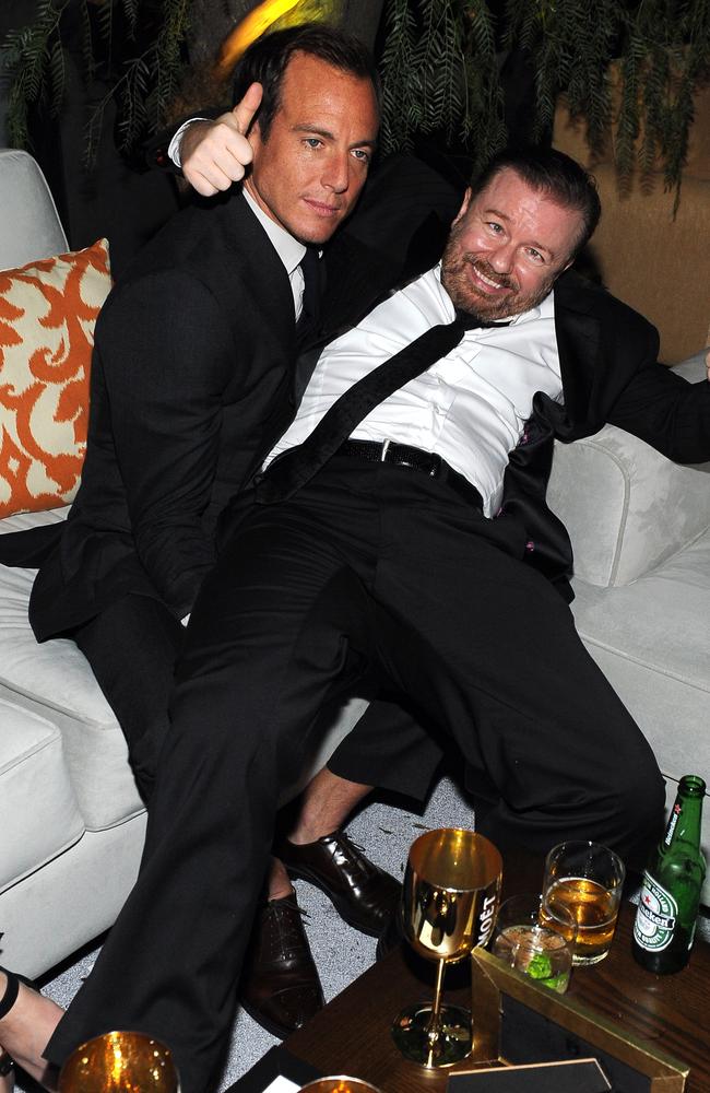 Loose cannons ... Will Arnett (L) and Ricky Gervais get a little crazy at the Weinstein/Netflix party.