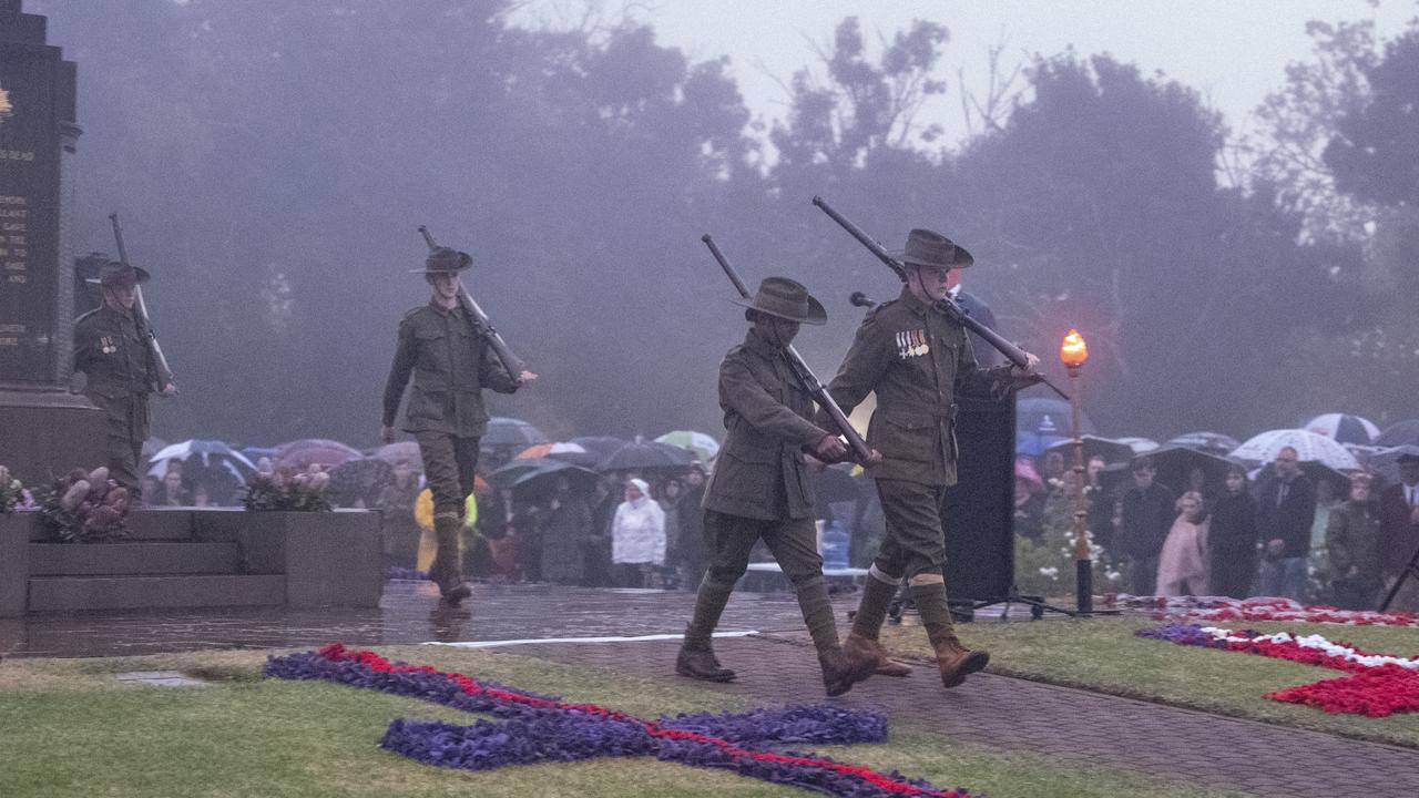 Toowoomba Grammar School students form the guard at Mothers' Memorial during the Toowoomba Anzac Day Dawn Service, Tuesday, April 25, 2023. Picture: Kevin Farmer