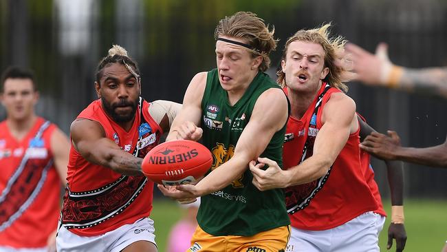 St Mary's won against the Tiwi Bombers in Round 3 of the NTFL Men's Premier League. Picture: Felicity Elliott/AFLNT Media